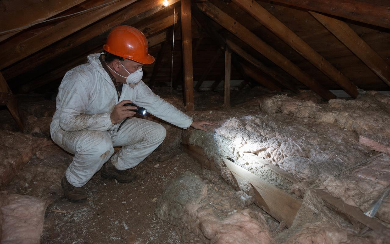 Entretoit avant les travaux : isolant ancien, tassé, inégal